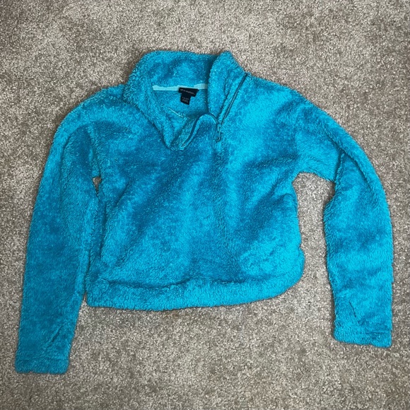 All In Motion Girls 6 High Pile Sherpa Fleece Pullover Sweatshirt 1/4 zip Teal - Picture 5 of 5